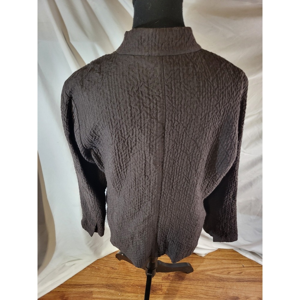 Eileen Fisher Size M Wool Linen Blend Textured Brown Mandarin Frog Closure - Picture 5 of 8